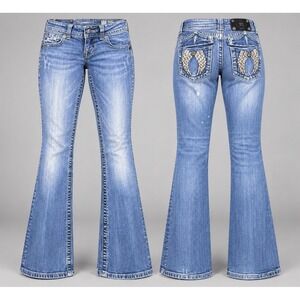 Miss Me Jean women 25/30 Boot Low Rise Rhinestone Angel Wings distessed